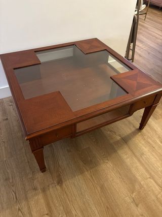 Mesa de centro madera cerezo y cristal