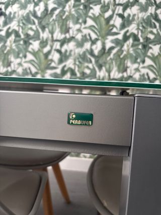 Mesa comedor  cristal y metal + 5 sillas. Usado