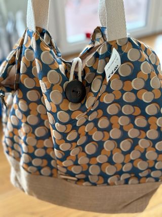 Borsa grande in lino con fantasia pois