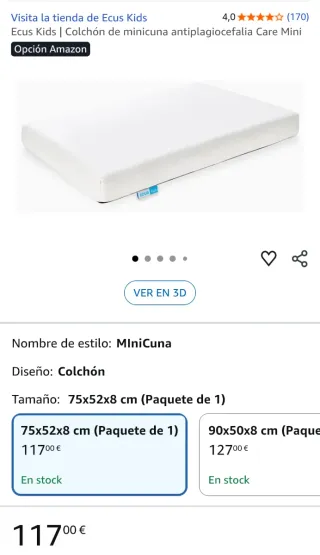 Minicuna madera con ruedas y colchón Ecus Kids