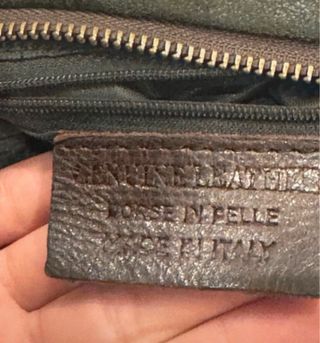 Borsa vintage in pelle verde e con manici marroni