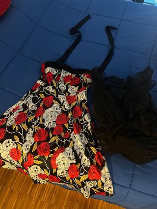 Vestido fiesta calaveras y rosas