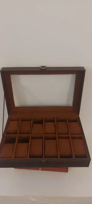 Scatola porta orologi in similpelle marrone