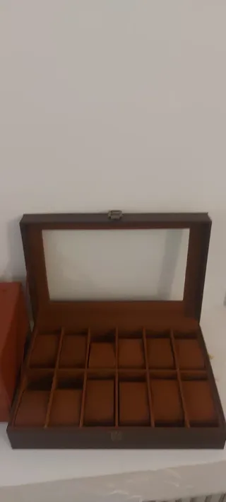 Scatola porta orologi in similpelle marrone