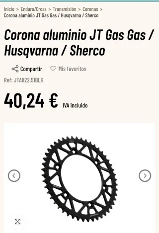 Corona JT Aluminio 51T Sherco, Gas Gas, Husq