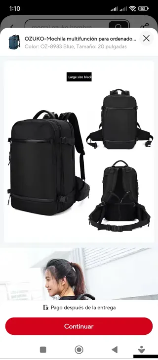 Mochila Ozuko Negra Grande Waist bag