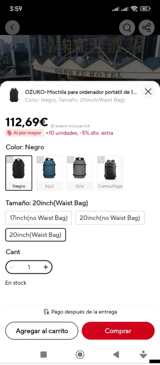 Mochila Ozuko Negra Grande Waist bag