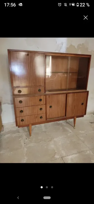 Mueble bar vintage madera y cristal