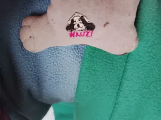 Peluche perro con collar rojo antiguo