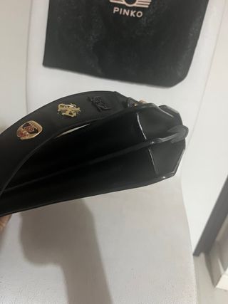 Borsa Pinko Nera Pelle Logo Uccelli Oro