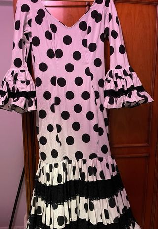 Traje Flamenca Lunar Negro Blanco