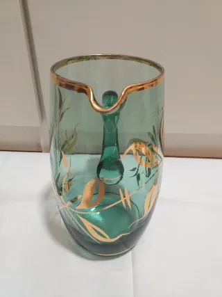 Juego cristal vintage verde y dorado