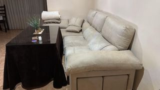 Sofá modular beige y marrón