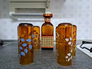 Juego Botella y Vasos Ámbar Vintage