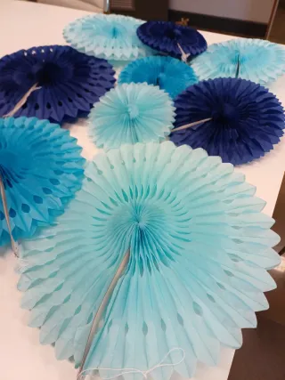 Set 10 festoni rotondi carta blu e turchese