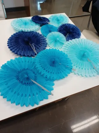 Set 10 festoni rotondi carta blu e turchese