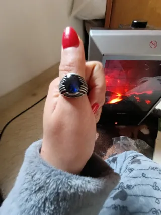 Anillo Plata Piedra Azul rojo y negra