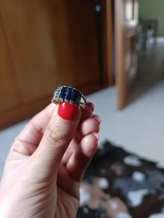 Anillo Plata Piedra Azul rojo y negra