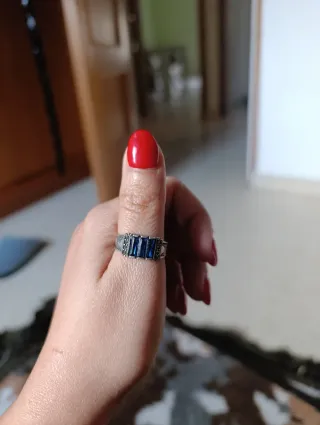 Anillo Plata Piedra Azul rojo y negra