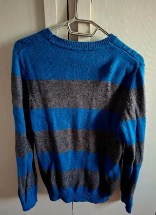 Maglione girocollo blu e grigio taglia L