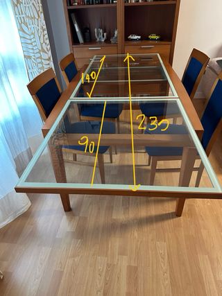 Mesa de comedor cristal y madera