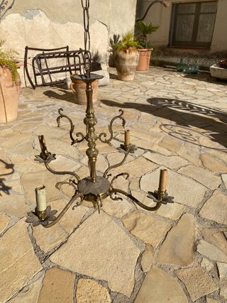 Lámpara de techo antigua de metal dorado