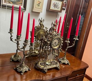 Candelabros de Bronce y reloj