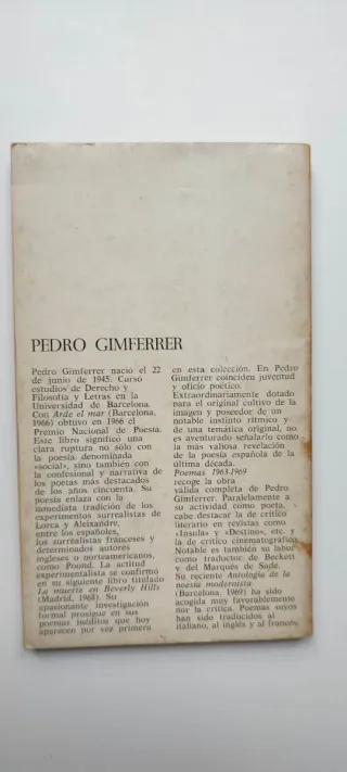 Pedro Gimferrer. Poemas 1963-1969. Primera edición