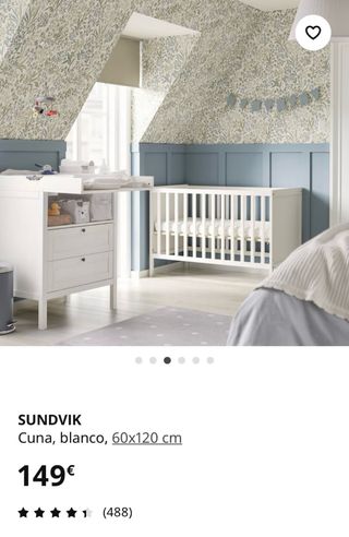 Cuna SUNDVIK blanca 60x120cm + colchón+ chichonera