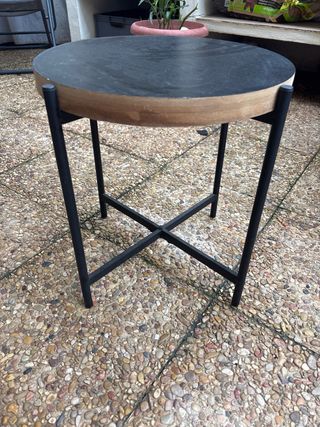 Mesita auxiliar redonda madera y metal