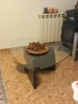 Mesa de centro cristal y madera