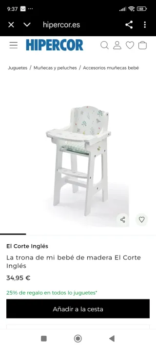 Trona de madera para muñecas Corté Inglés