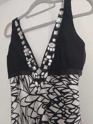 Vestido largo fiesta negro y blanco