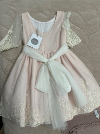 Vestido ceremonia niña blanco y rosa