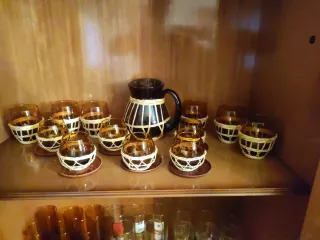 Juego Jarra y Vasos Cristal y Mimbre