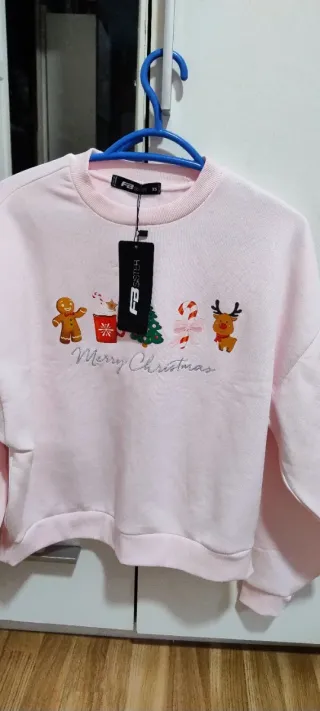 Sudadera rosa bordada Navidad Talla XS