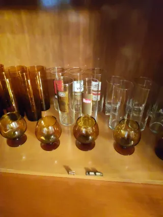 Juego Vasos Tubo y Copas Licor Cristal Marrón
