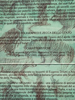 Monedas Plata Italia 1991 - 500 y 200 L