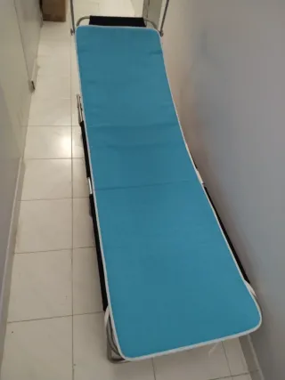 Tumbona plegable negra y plateada