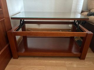 Mesa de centro elevable madera y cristal