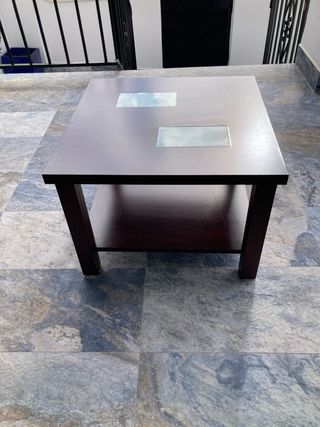 Mesa Centro Madera y Cristal Cuadrada 60 y 43 alto