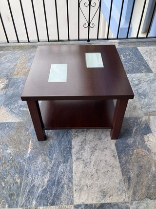 Mesa Centro Madera y Cristal Cuadrada 60 y 43 alto