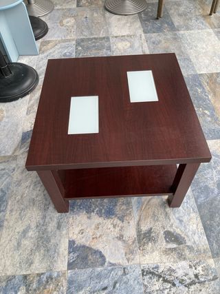 Mesa Centro Madera y Cristal Cuadrada 60 y 43 alto