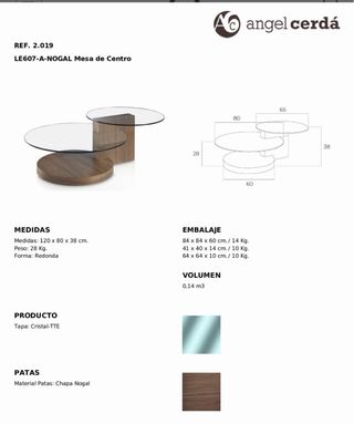 Mesa de centro de madera y cristal muy elegante