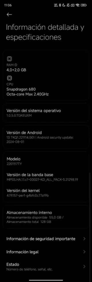 Xiaomi Redmi Note 11 Negro