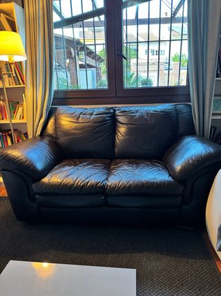 Sofá de 2 plazas de piel marrón