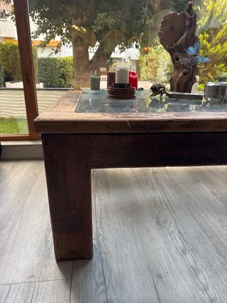 Mesa auxiliar madera y cristal rústica