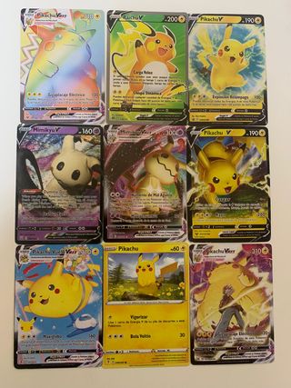 Pack Cartas Pokémon Pikachu, Raichu y Mimikyu