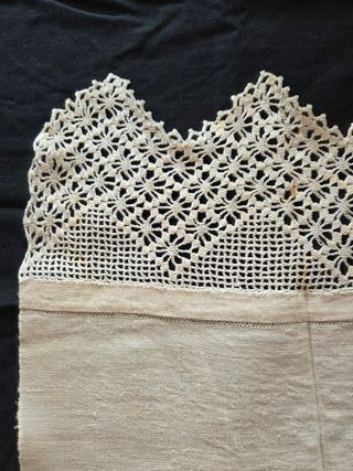 Set 2 Asciugamani Lino Fine '800 Uncinetto