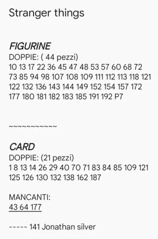 Stranger Things Card e Figurine Mancolista